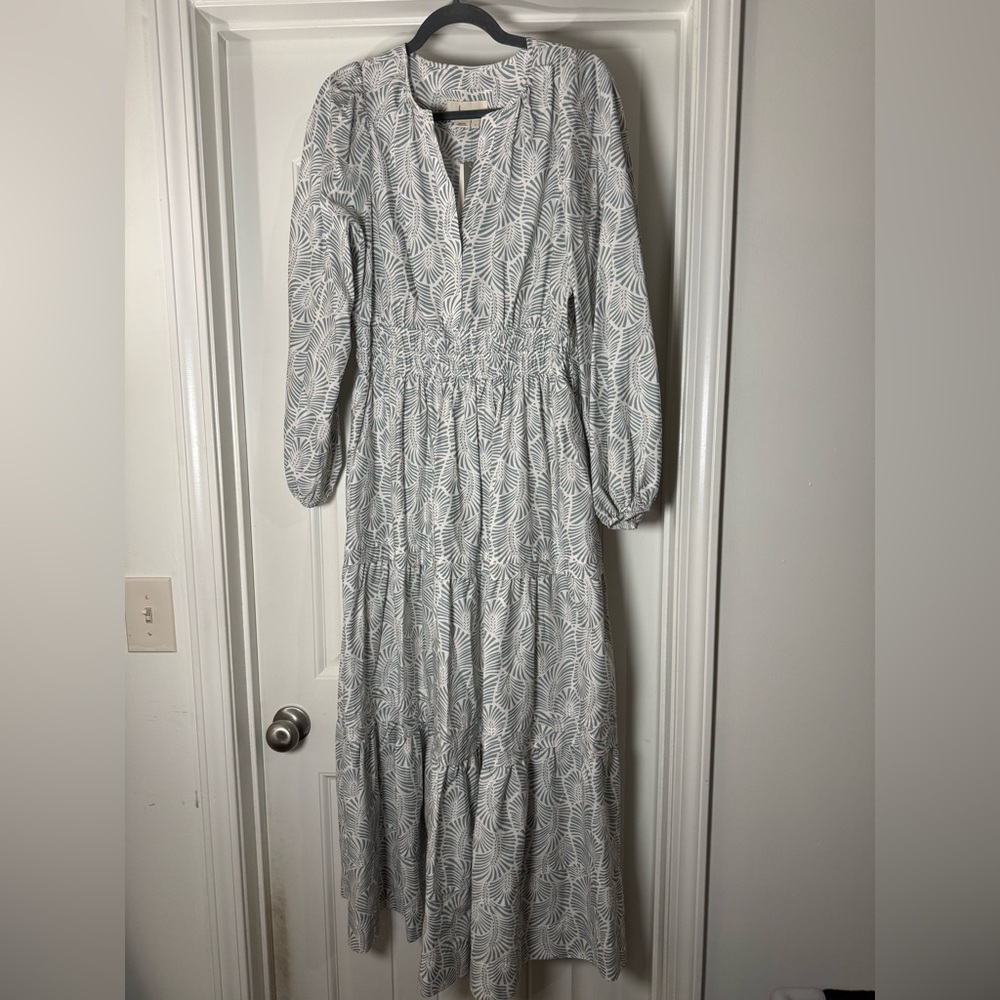 Anthropologie Somerset maxi Leaf Print Long Sleeve Dress